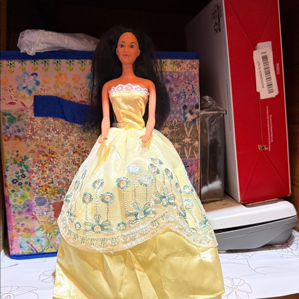 Barbie Doll in Yellow Floral Dress